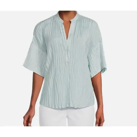$325 VINCE Crushed Silk Top Blouse | Womens Size L, Sky Blue NEW! - Picture 1 of 8